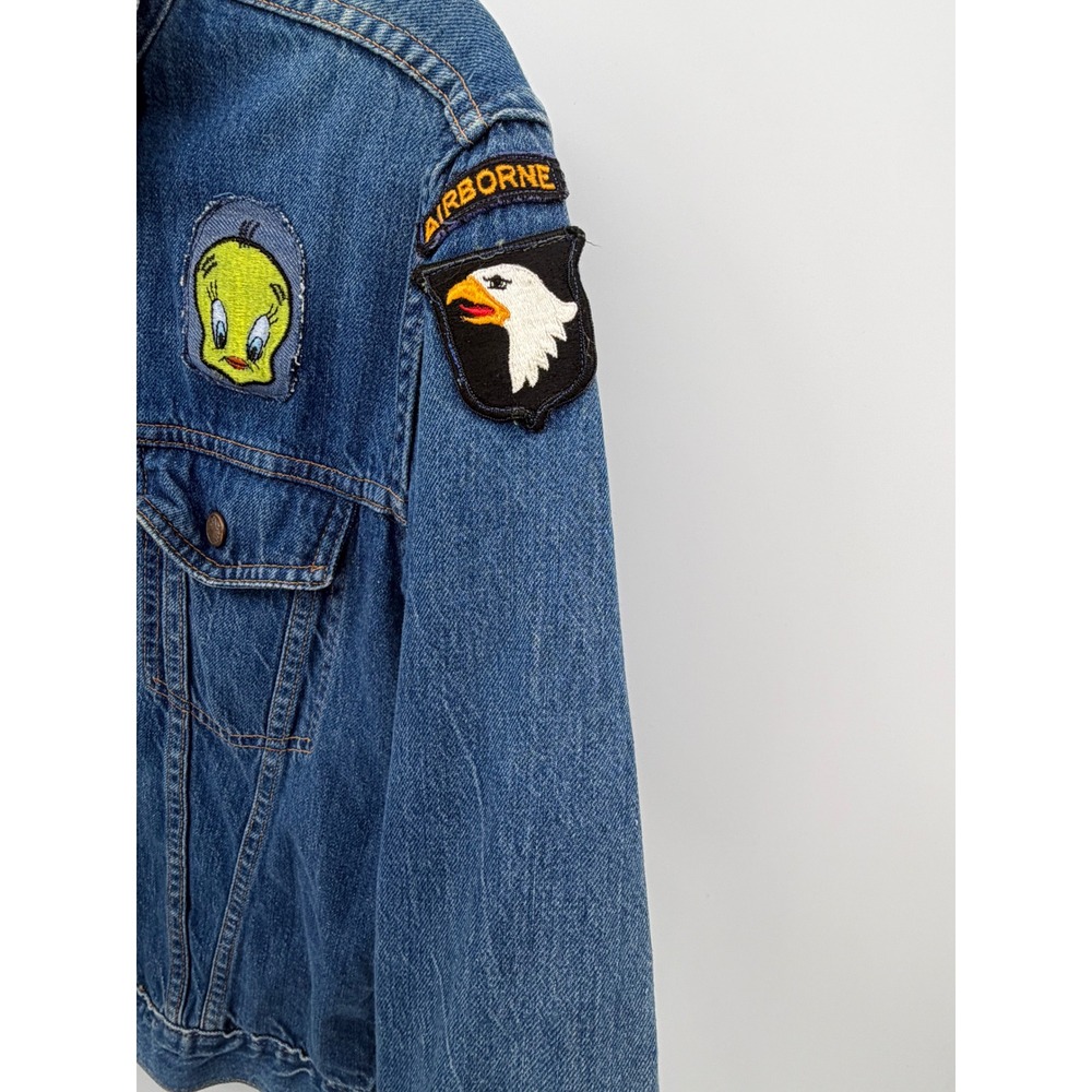 Vintage Denim Trucker Jacket Custom Mens Medium Patchwork One of a Kind - Picture 8 of 11